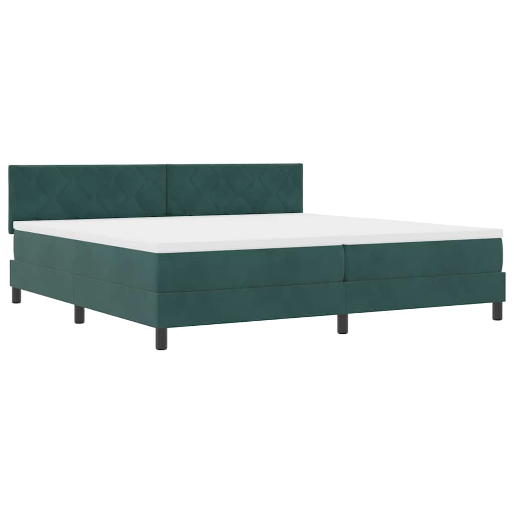 Boxrugós ágy fejtámlával Sötétzöld 200 x 200 cm Bársony
