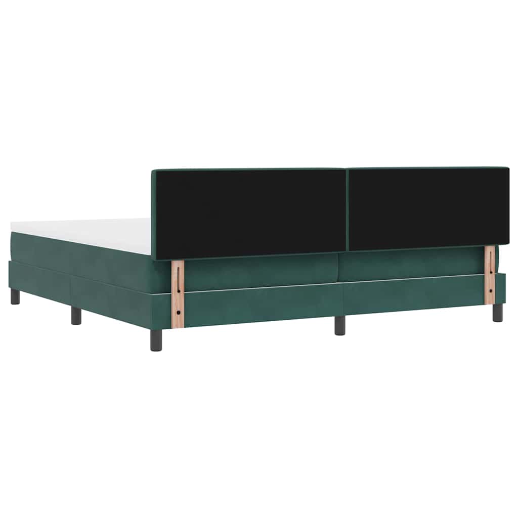 Boxrugós ágy fejtámlával Sötétzöld 200 x 200 cm Bársony