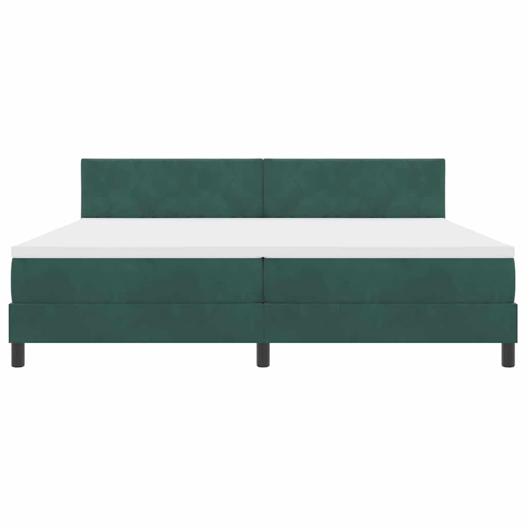 Boxrugós ágy fejtámlával Sötétzöld 200 x 200 cm Bársony