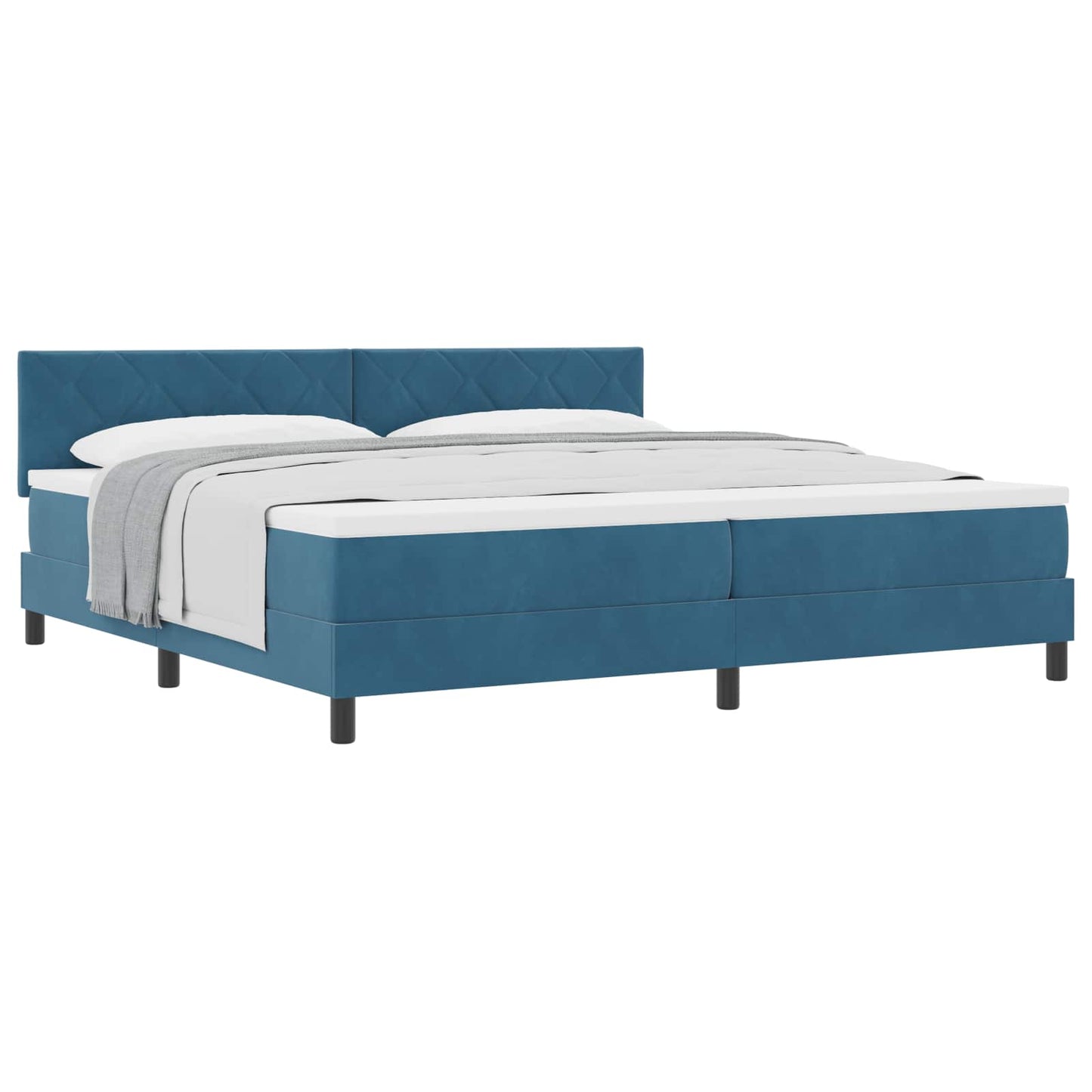 Boxrugós ágy fejtámlával Sötét kék 200 x 200 cm Bársony