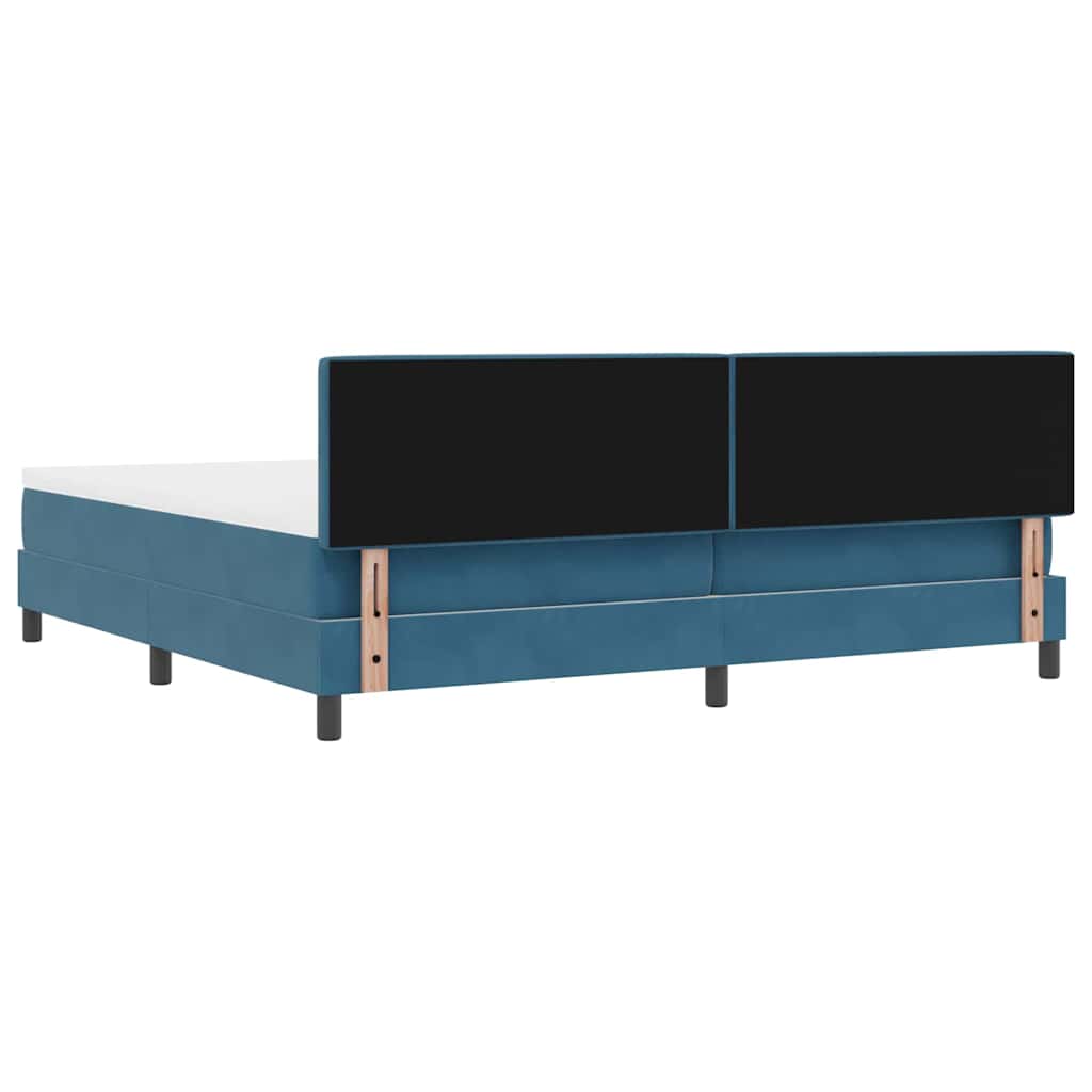 Boxrugós ágy matracmal Sötét kék 200 x 200 cm Bársony