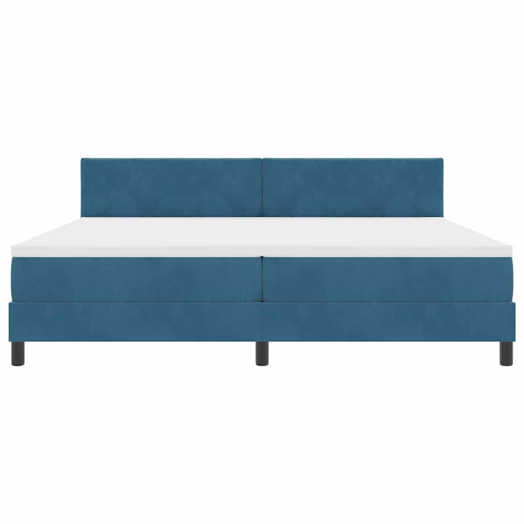 Boxrugós ágy matracmal Sötét kék 200 x 200 cm Bársony