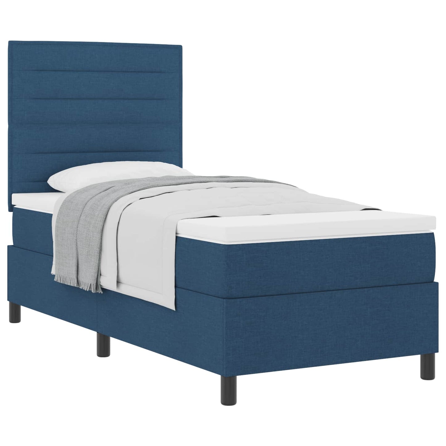 Boxrugós ágy matracmal fejtámlával Kék 90 x 190 cm szövet