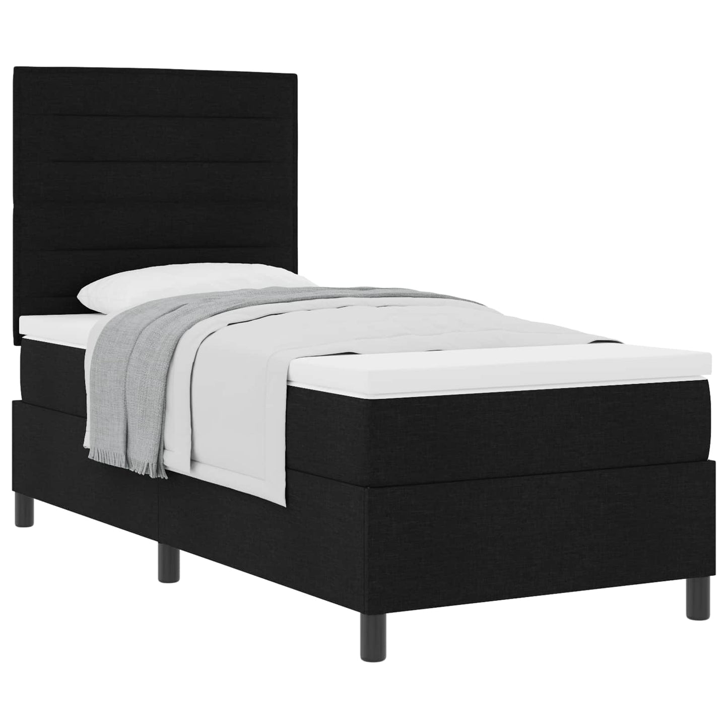 Boxrugós ágy matracmal fejtámlával Fekete 100 x 200 cm szövet