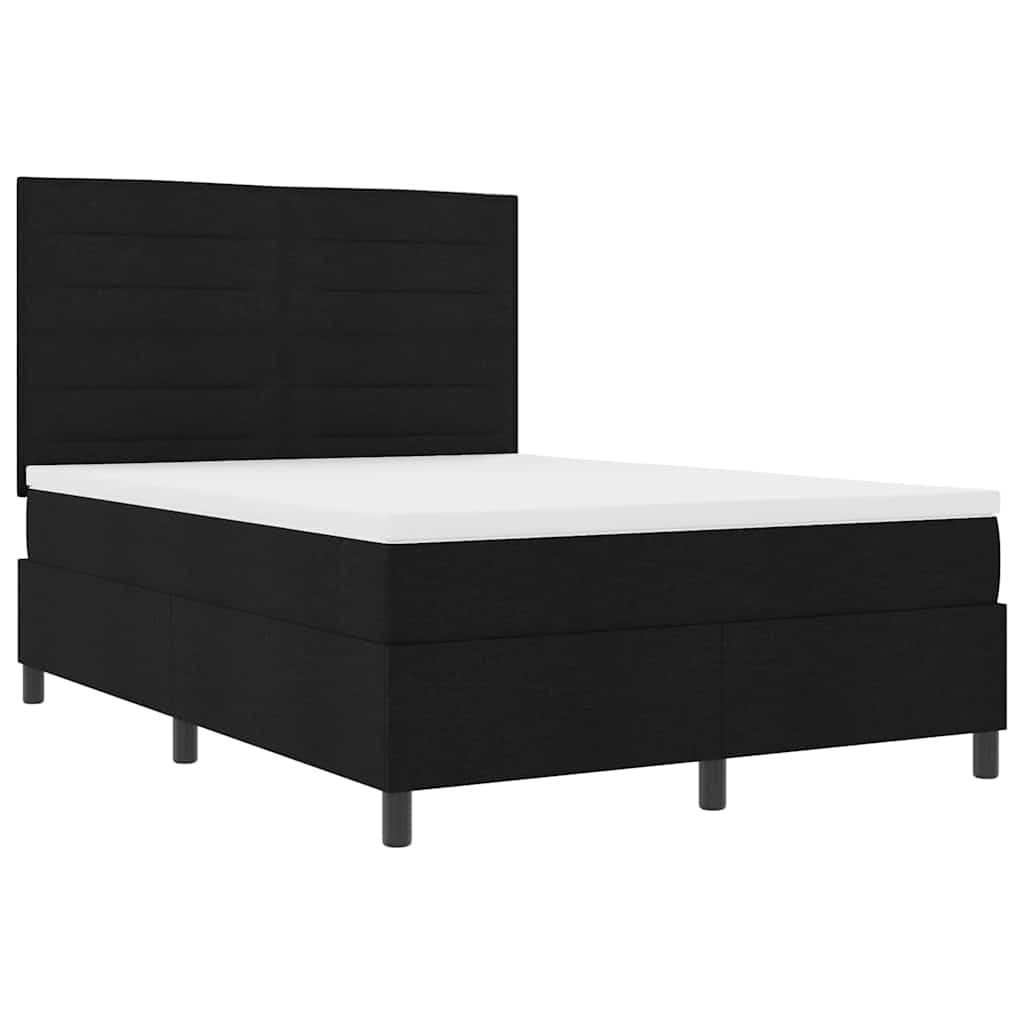 Boxrugós ágy matracmal fejtámlával Fekete 140 x 190 cm szövet