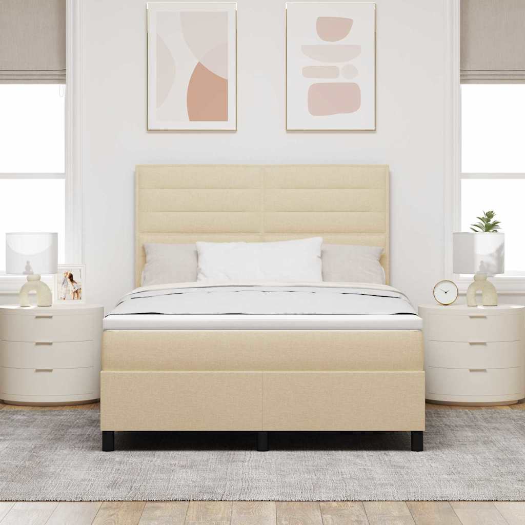Boxrugós ágy matracmal fejtámlával Krém 140 x 200 cm szövet