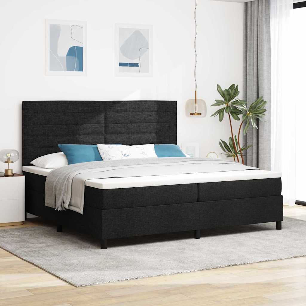 Boxrugós ágy matracmal fejtámlával Fekete 200 x 200 cm szövet