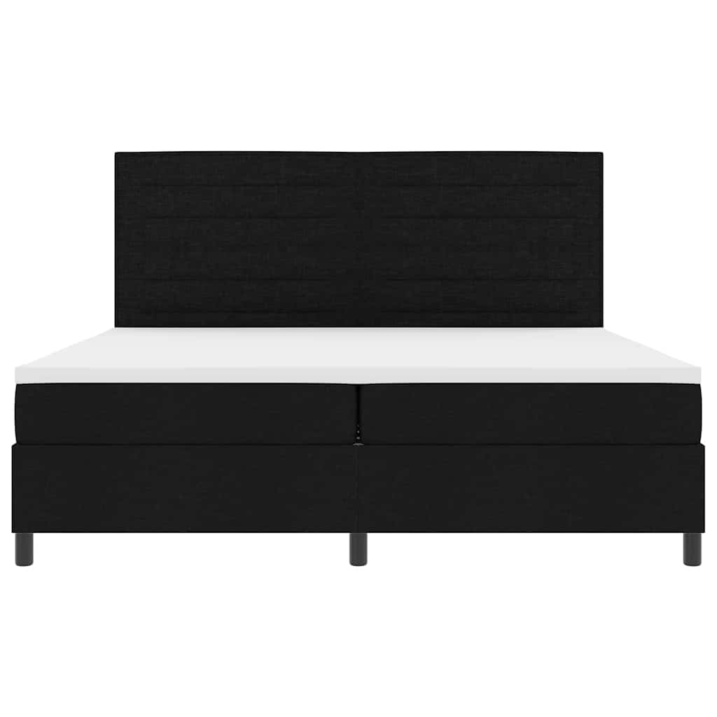 Boxrugós ágy matracmal fejtámlával Fekete 200 x 200 cm szövet