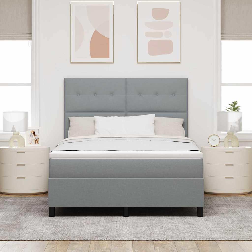 Boxrugós ágy fejtámlával Világosszürke 160 x 200 cm szövet