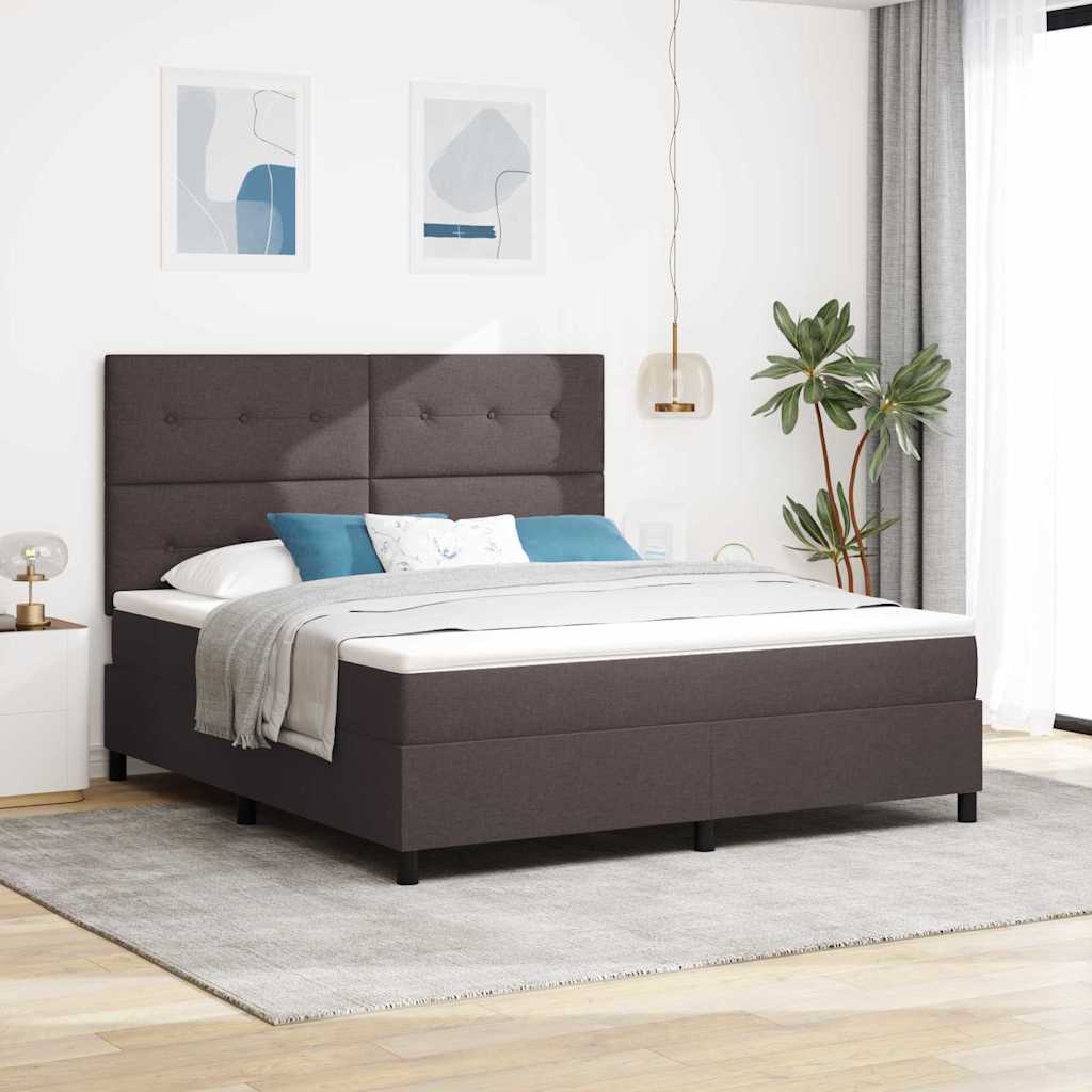 Boxrugós ágy fejtámlával Sötét Barna 180 x 200 cm szövet