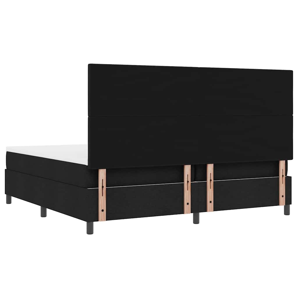 Boxrugós ágy fejtámlával Fekete 200 x 200 cm szövet