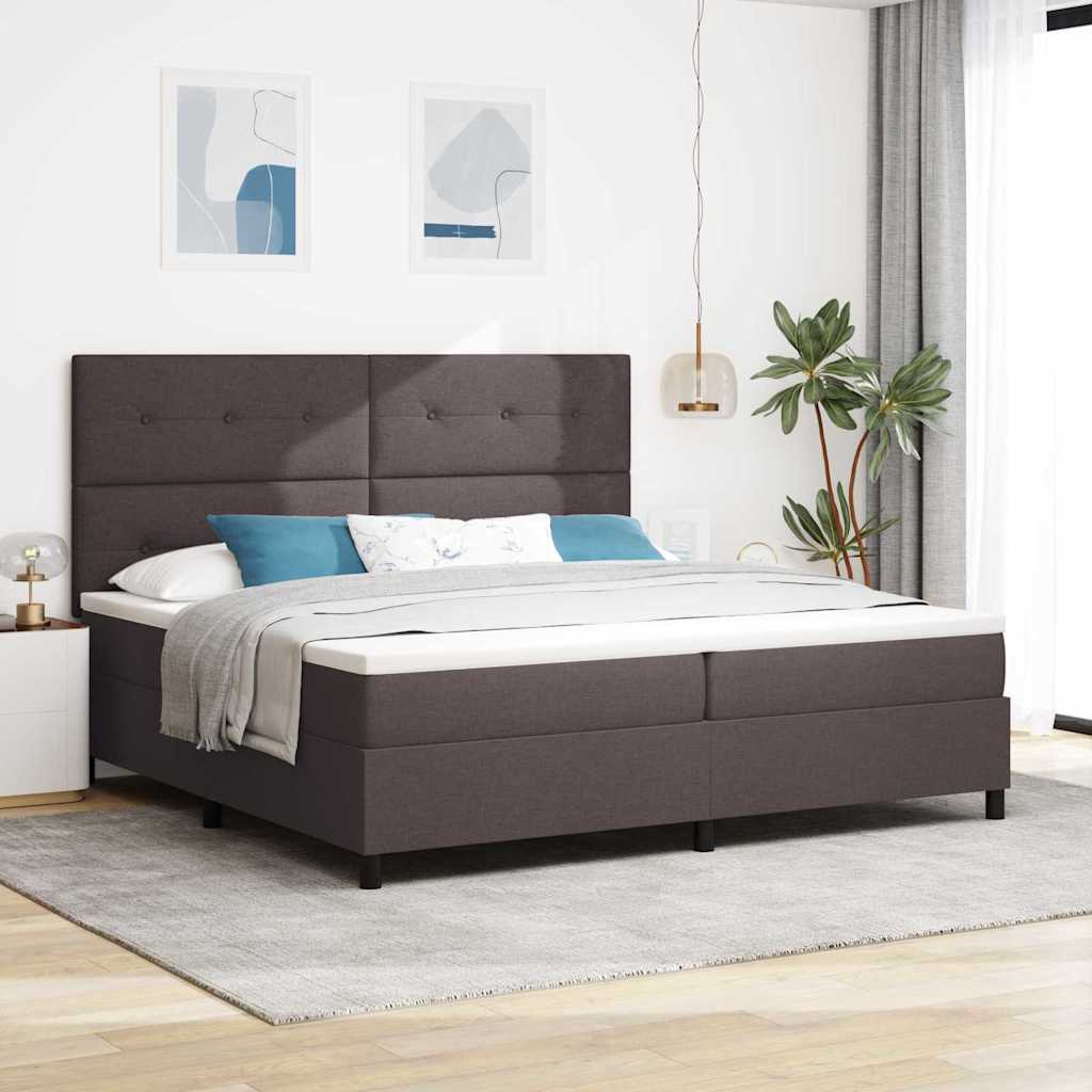 Boxrugós ágy fejtámlával Sötét Barna 200 x 200 cm szövet