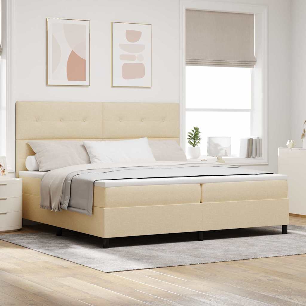Boxrugós ágy fejtámlával Krém 200 x 200 cm szövet