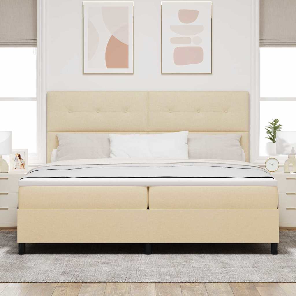 Boxrugós ágy fejtámlával Krém 200 x 200 cm szövet