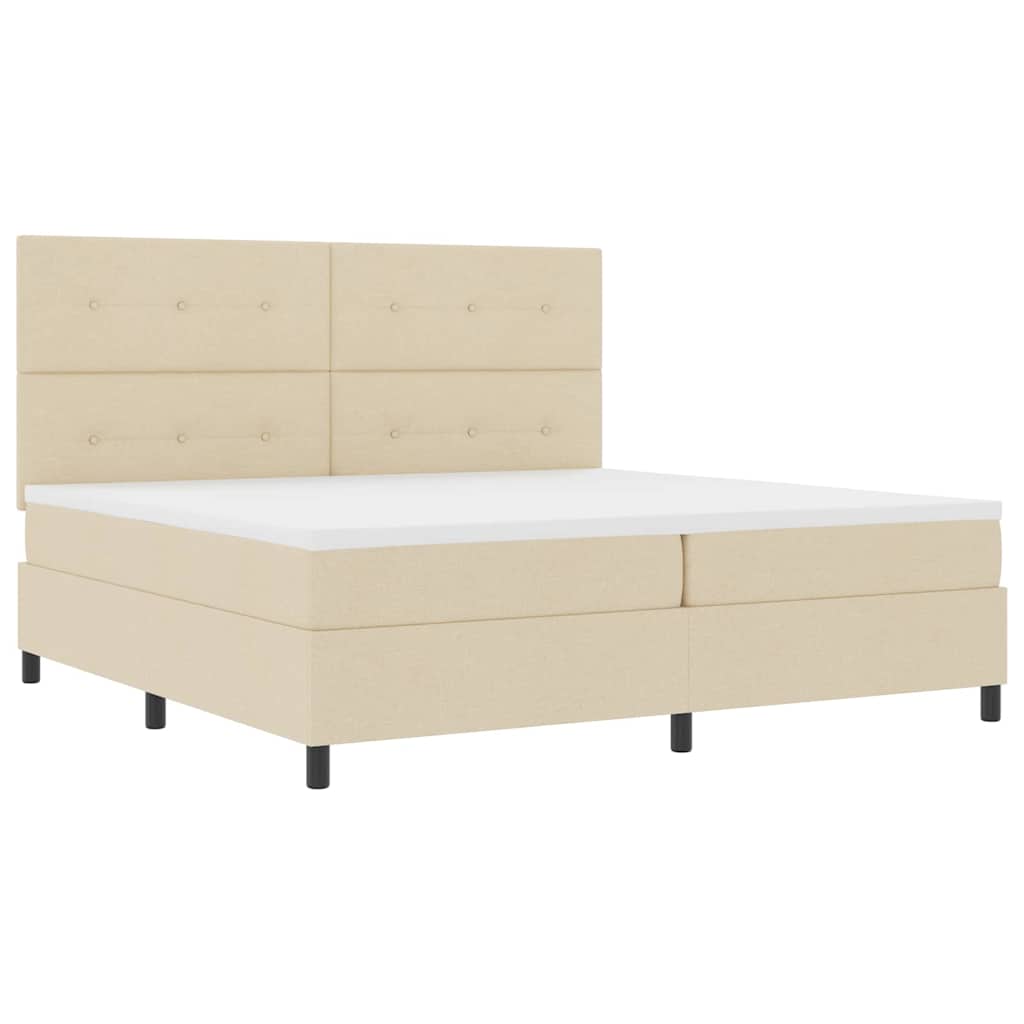 Boxrugós ágy fejtámlával Krém 200 x 200 cm szövet