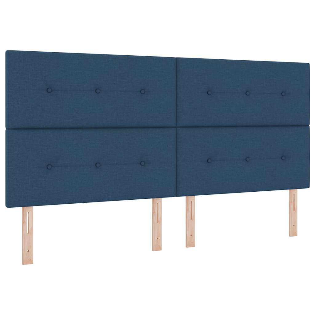 Boxrugós ágy fejtámlával Kék 200 x 200 cm szövet