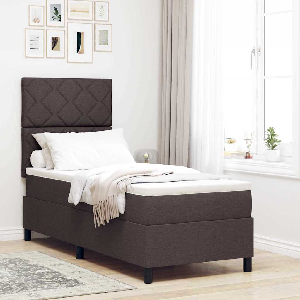 Boxrugós ágy fejtámlával Sötét Barna 80 x 200 cm szövet