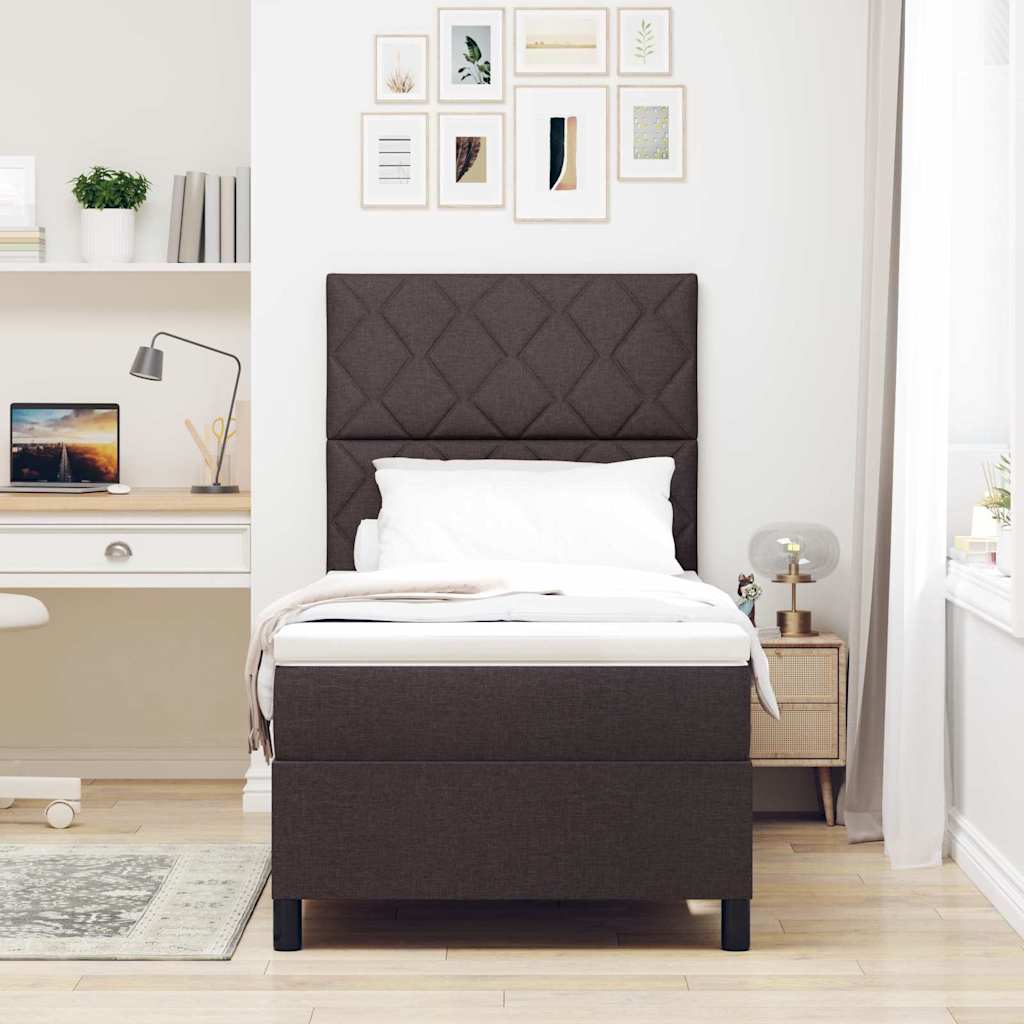 Boxrugós ágy fejtámlával Sötét Barna 90 x 190 cm szövet