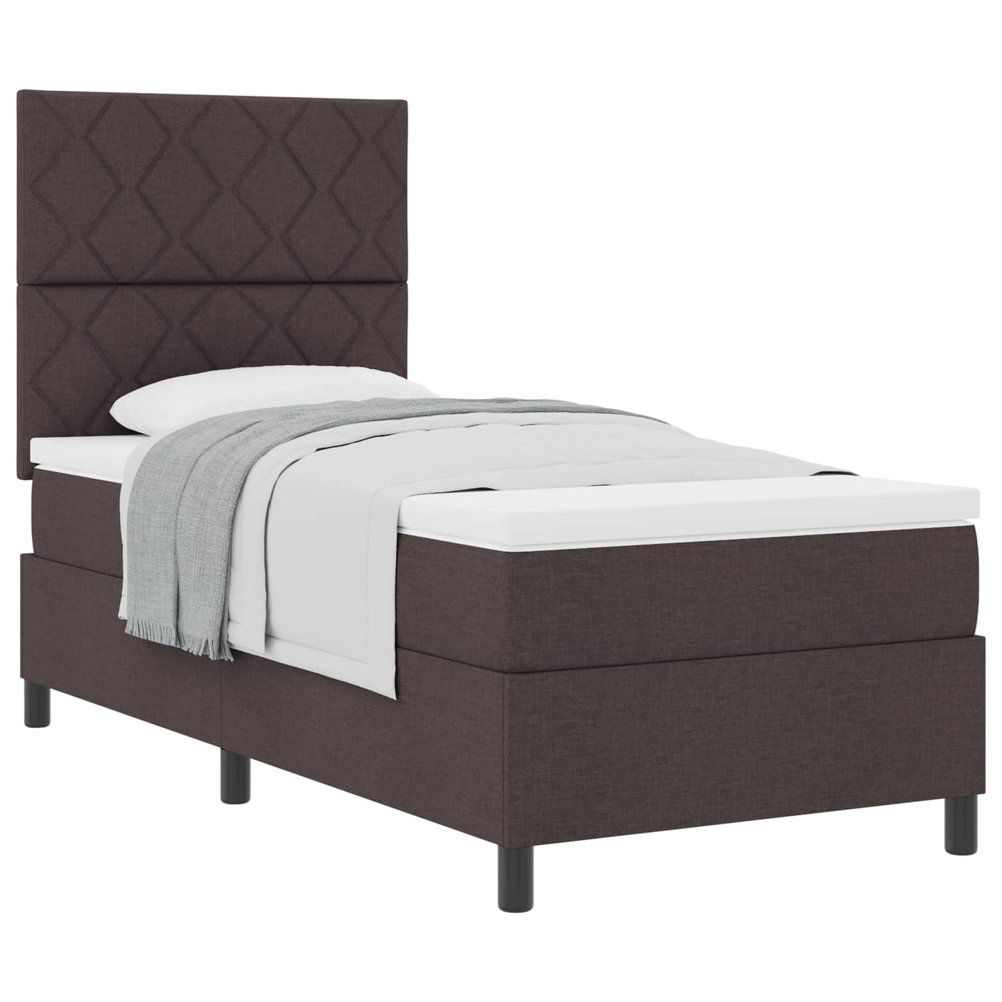 Boxrugós ágy fejtámlával Sötét Barna 90 x 190 cm szövet