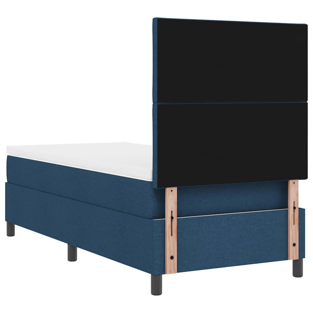 Boxrugós ágy fejtámlával Kék 90 x 190 cm szövet