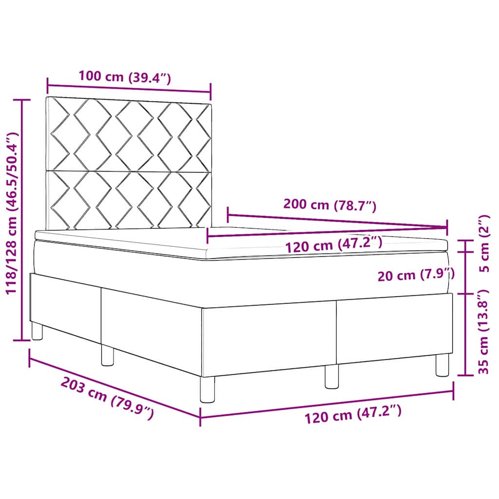 Boxrugós ágy fejtámlával Sötét Barna 120 x 200 cm szövet