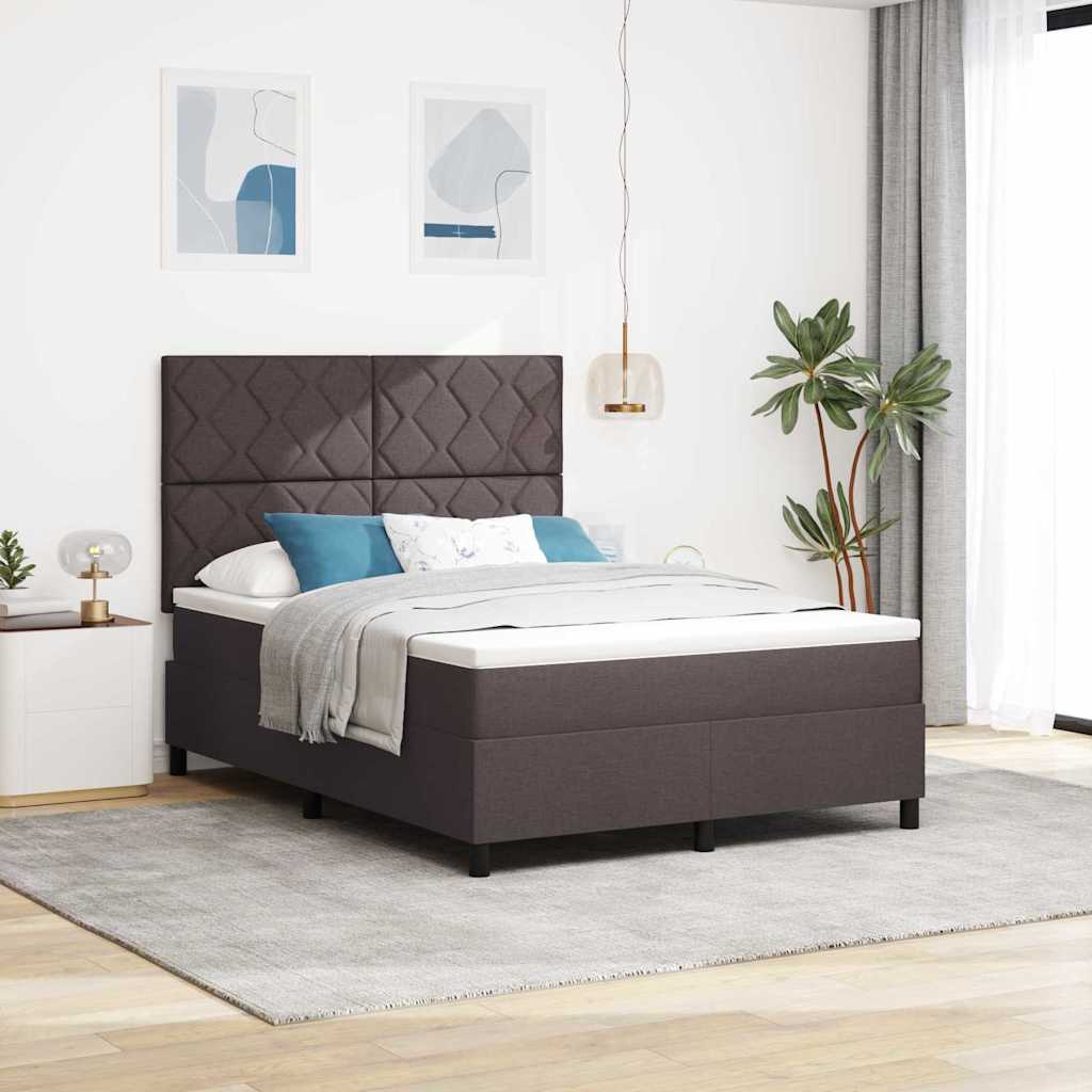 Boxrugós ágy fejtámlával Sötét Barna 140 x 200 cm szövet