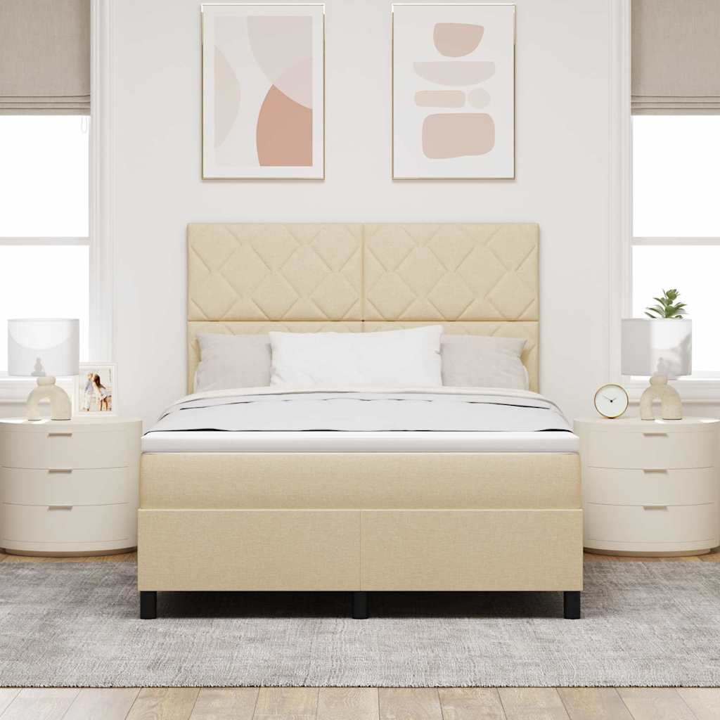 Boxrugós ágy fejtámlával Krém 140 x 200 cm szövet