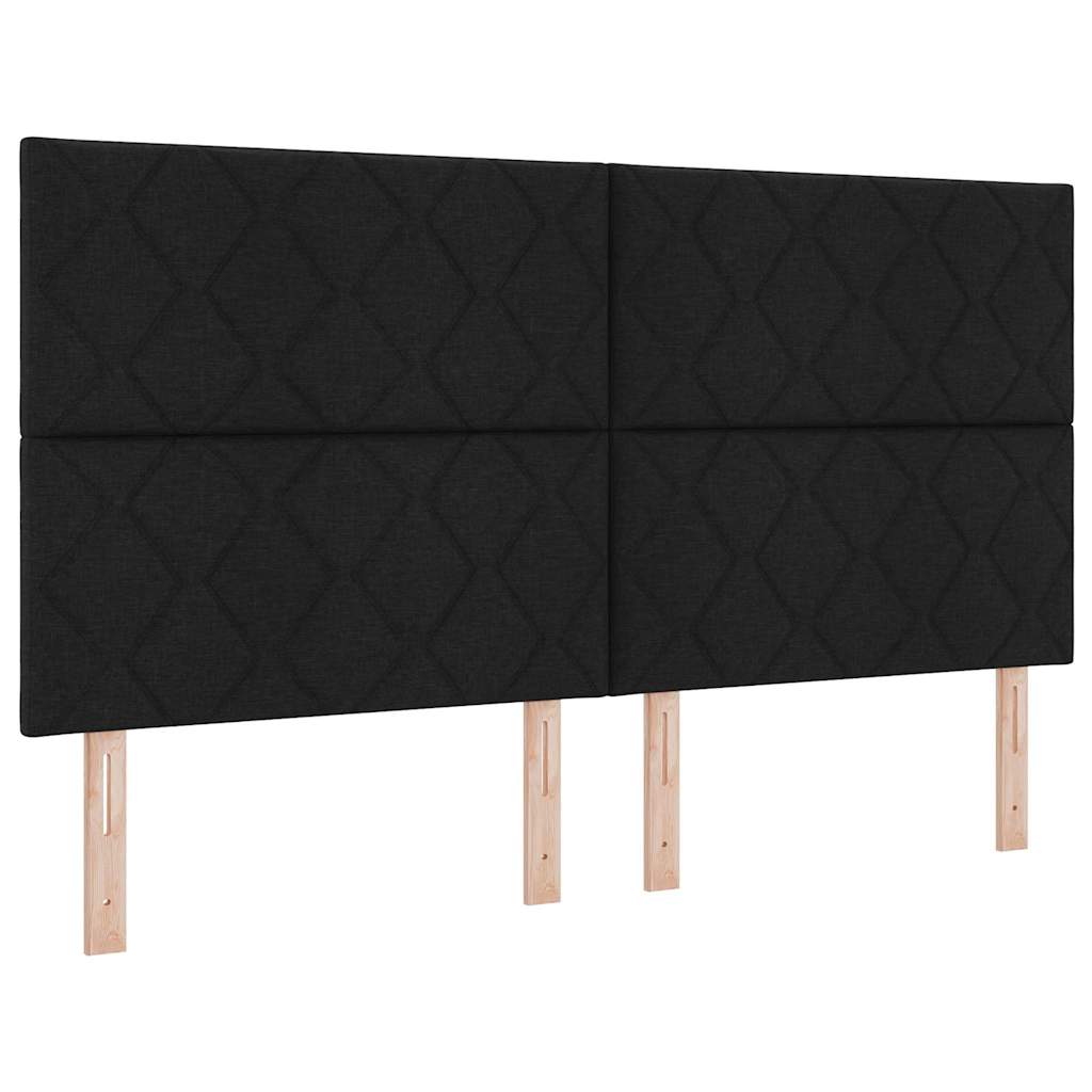 Boxrugós ágy fejtámlával Fekete 180 x 200 cm szövet