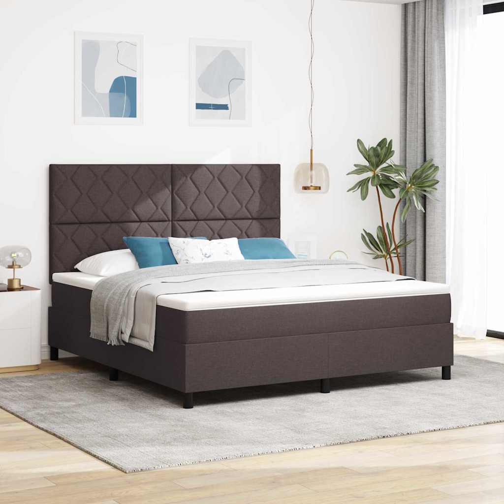 Boxrugós ágy fejtámlával Sötét Barna 180 x 200 cm szövet