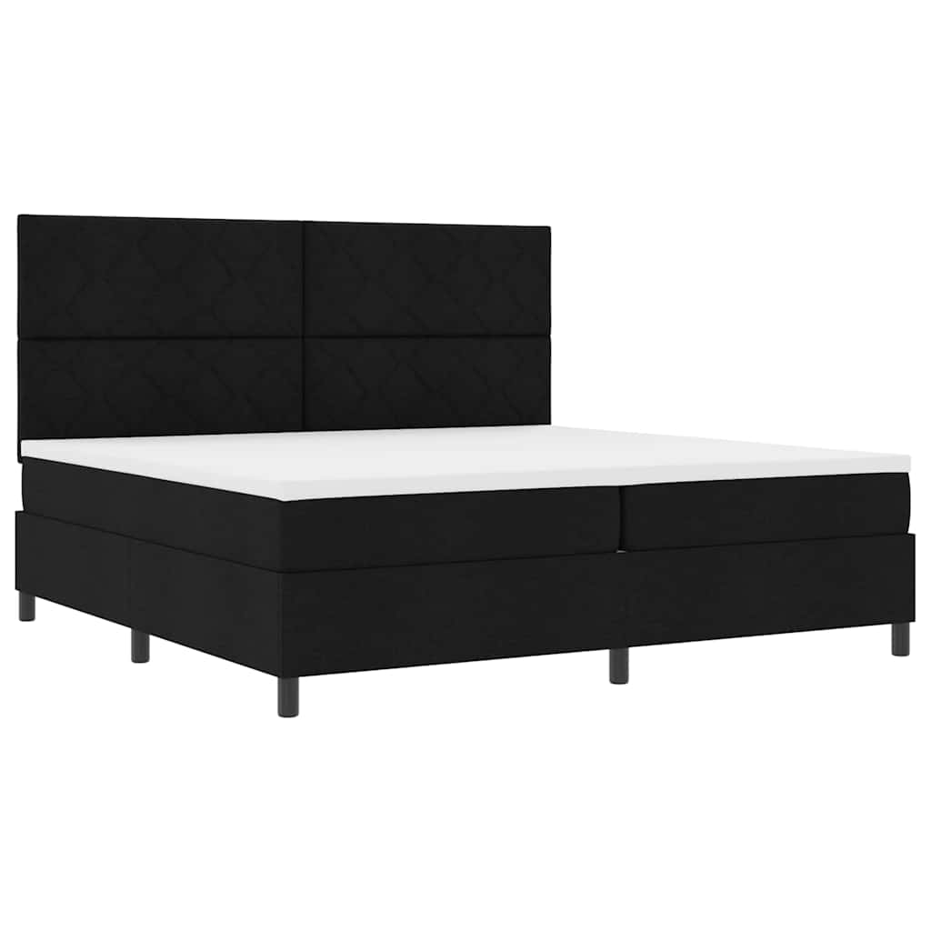 Boxrugós ágy fejtámlával Fekete 200 x 200 cm szövet