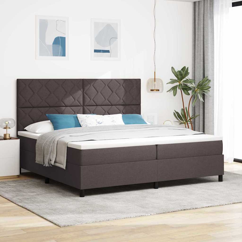 Boxrugós ágy fejtámlával Sötét Barna 200 x 200 cm szövet