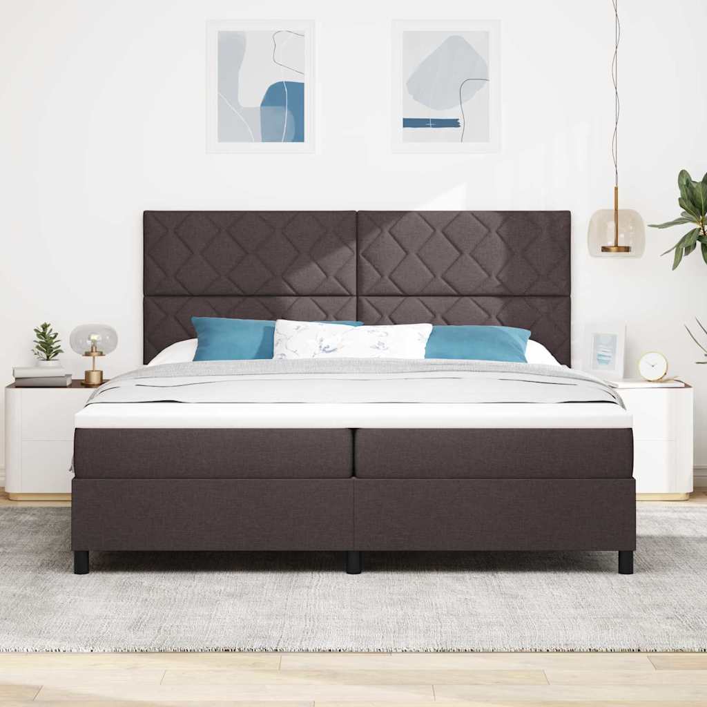 Boxrugós ágy fejtámlával Sötét Barna 200 x 200 cm szövet
