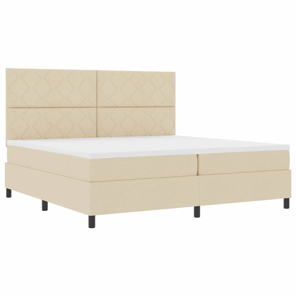 Boxrugós ágy fejtámlával Krém 200 x 200 cm szövet