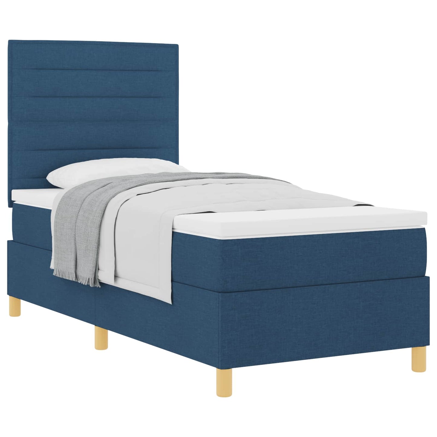 Boxrugós ágy matracmal fejtámlával Kék 90 x 190 cm szövet