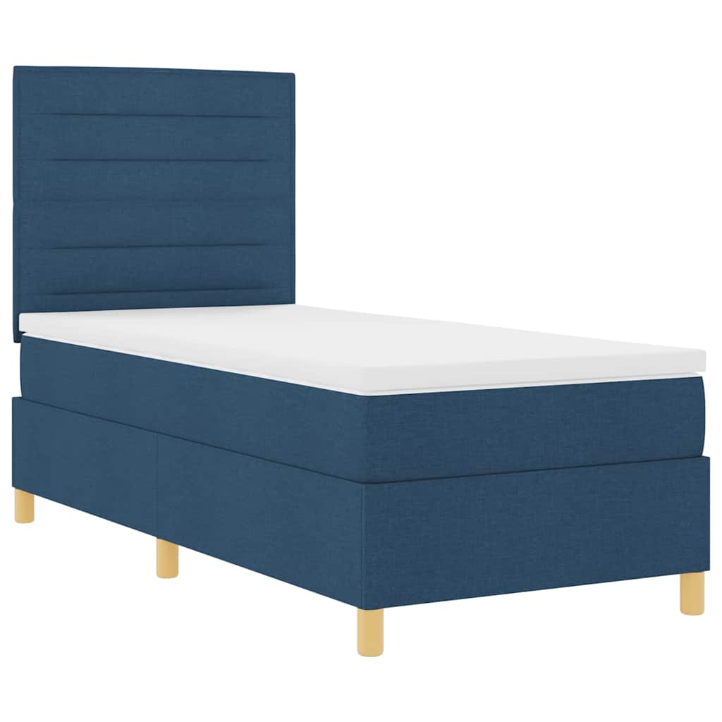 Boxrugós ágy matracmal fejtámlával Kék 90 x 190 cm szövet