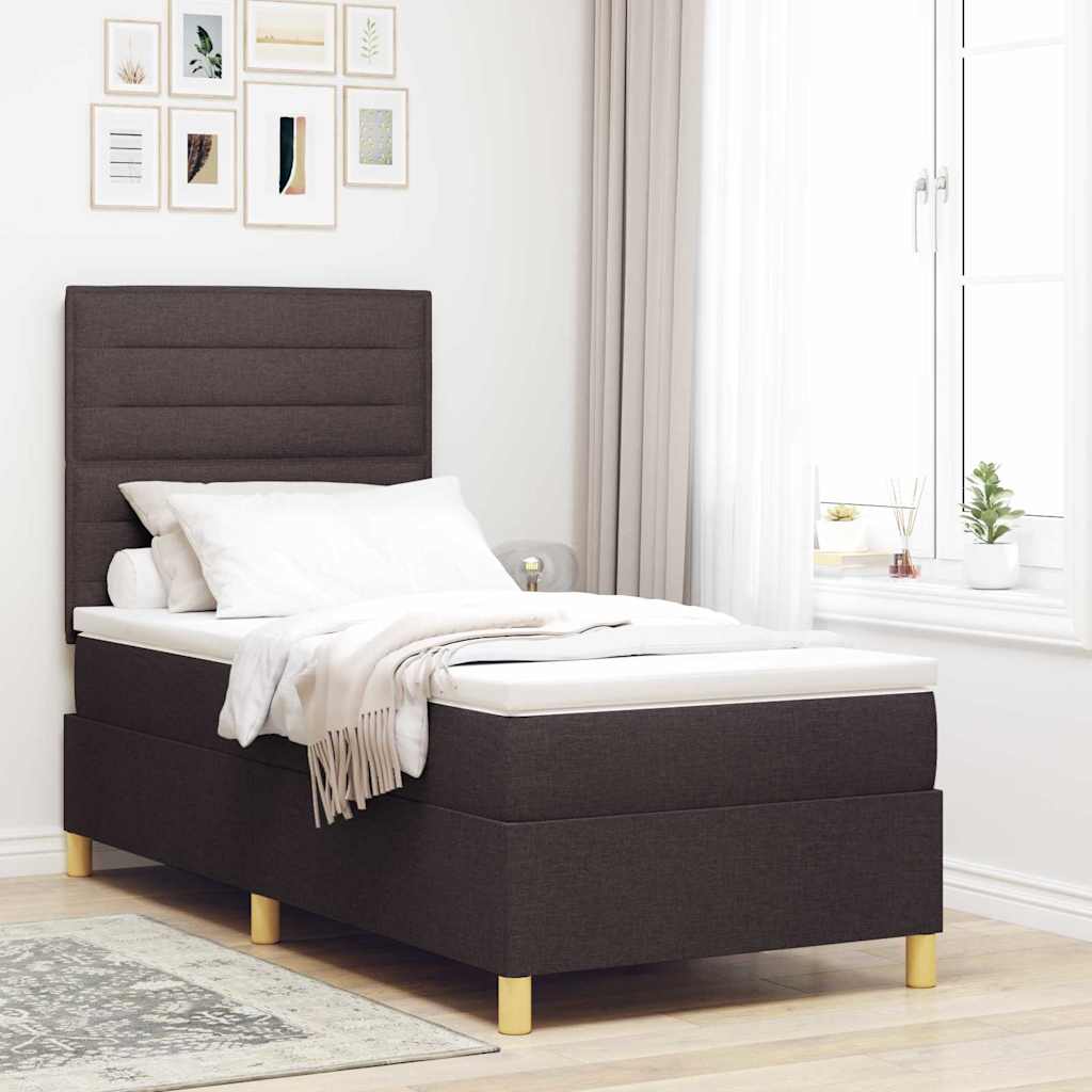 Boxrugós ágy matracmal Sötét Barna 100 x 200 cm szövet