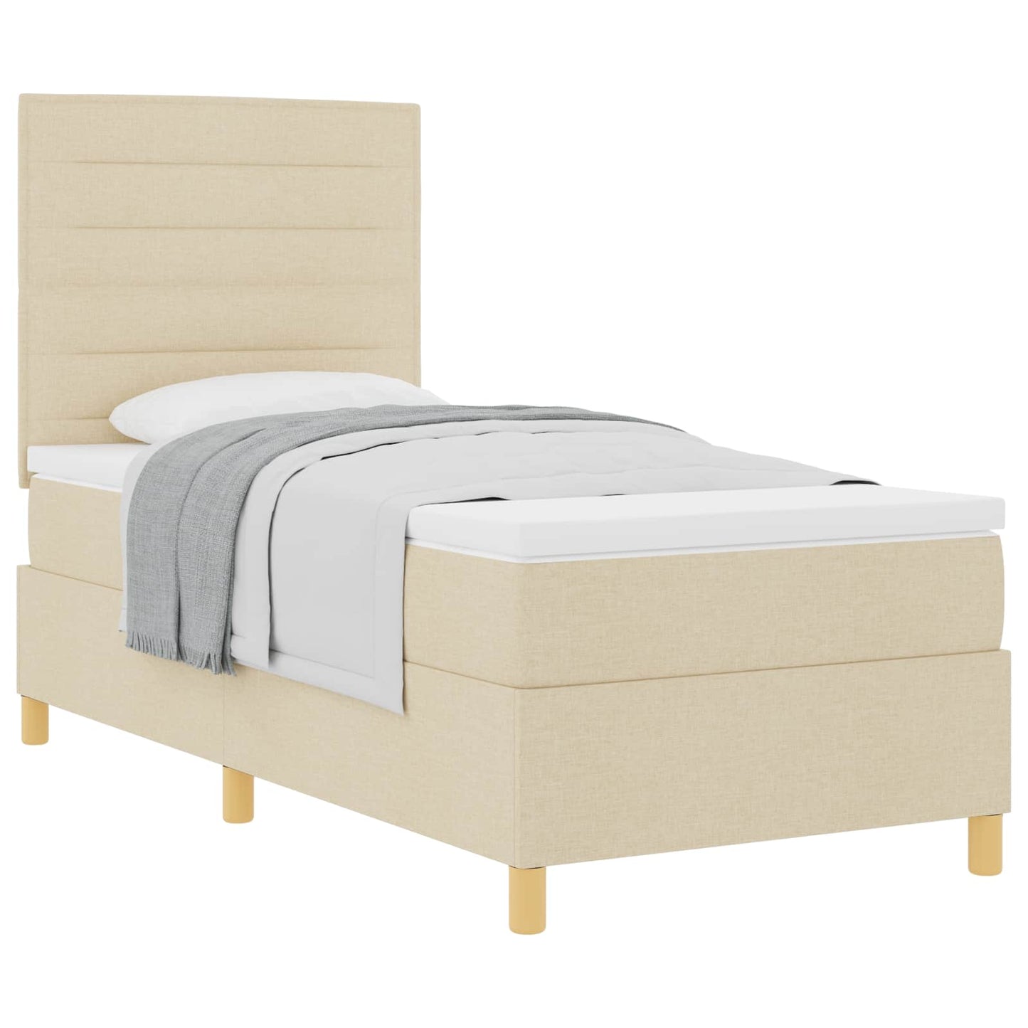 Boxrugós ágy matracmal fejtámlával Krém 100 x 200 cm szövet