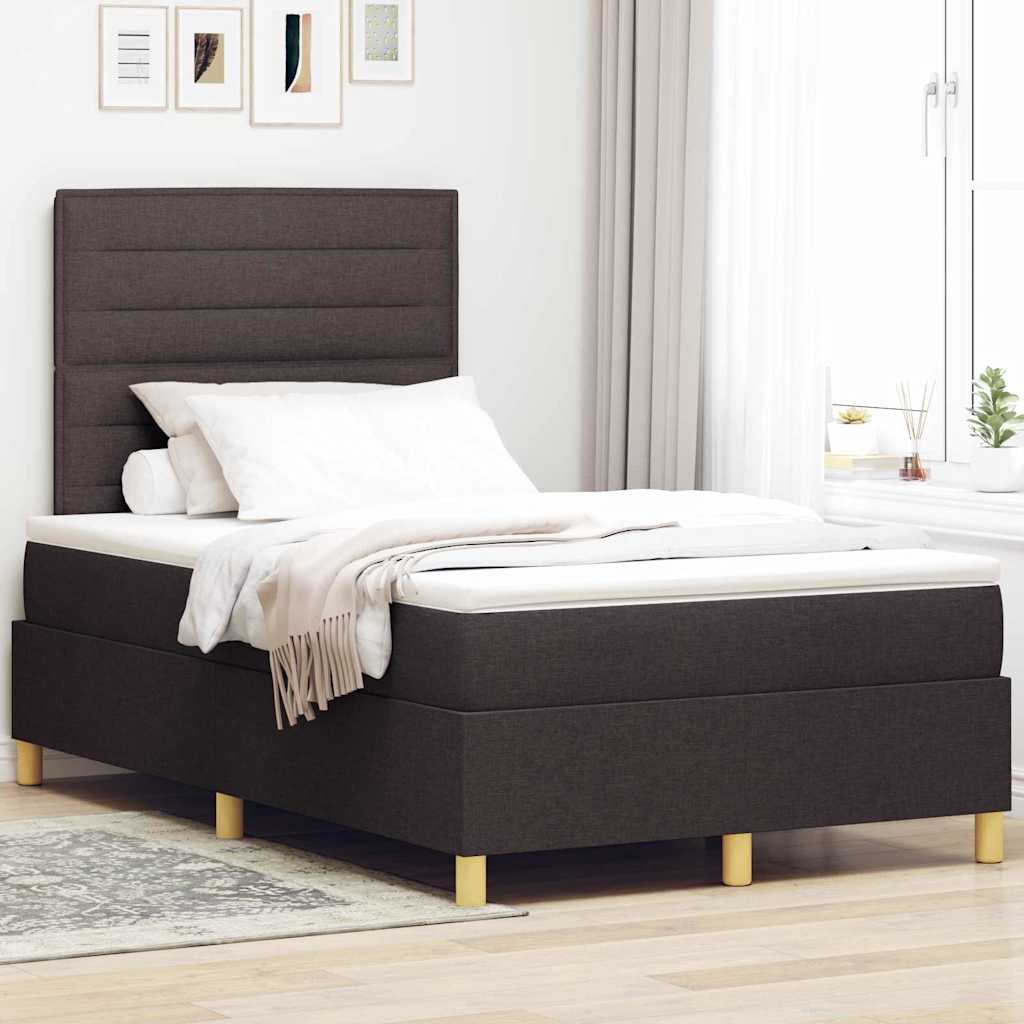 Boxrugós ágy fejtámlával Sötét Barna 120 x 190 cm szövet