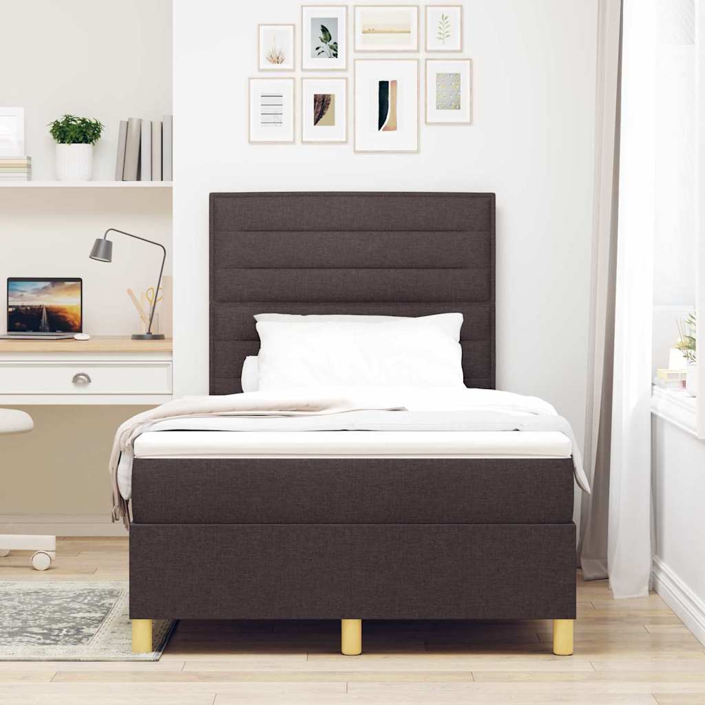 Boxrugós ágy fejtámlával Sötét Barna 120 x 190 cm szövet