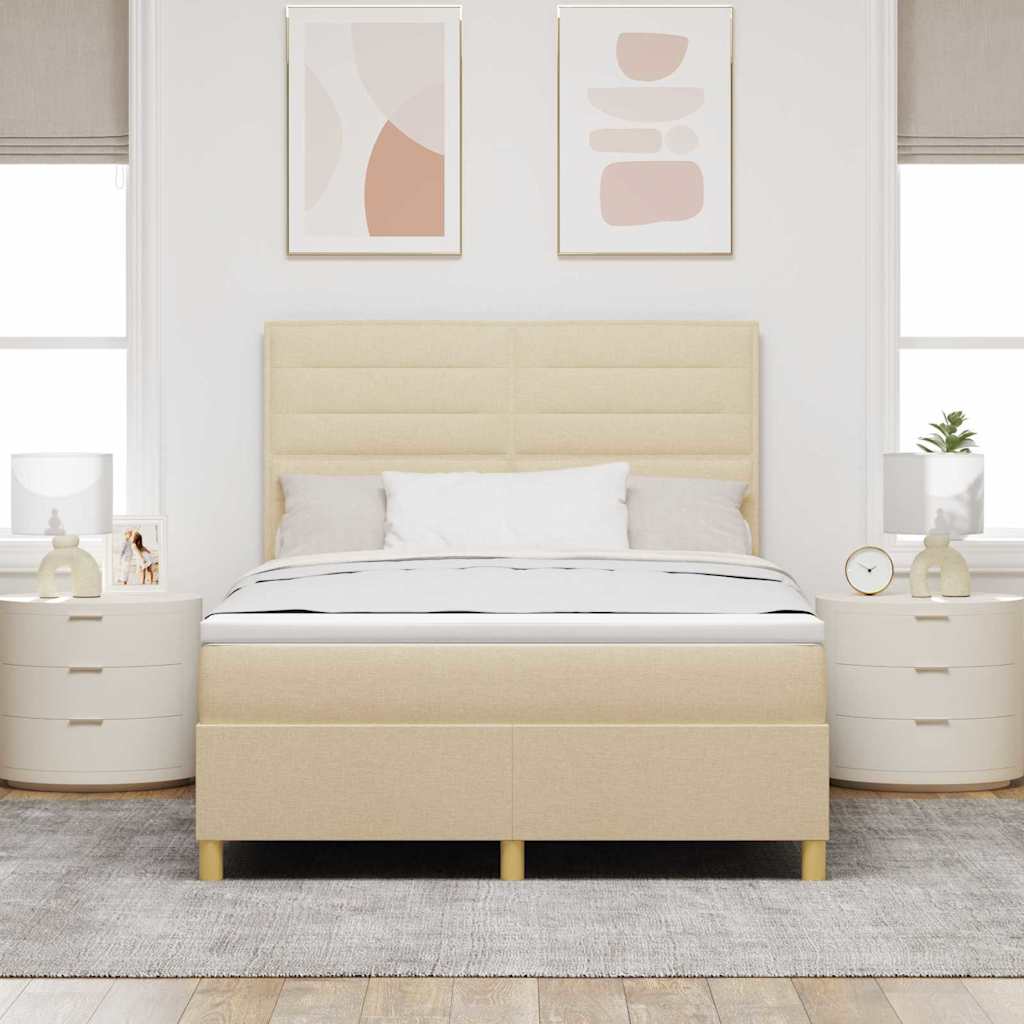 Boxrugós ágy matracmal fejtámlával Krém 140 x 200 cm szövet