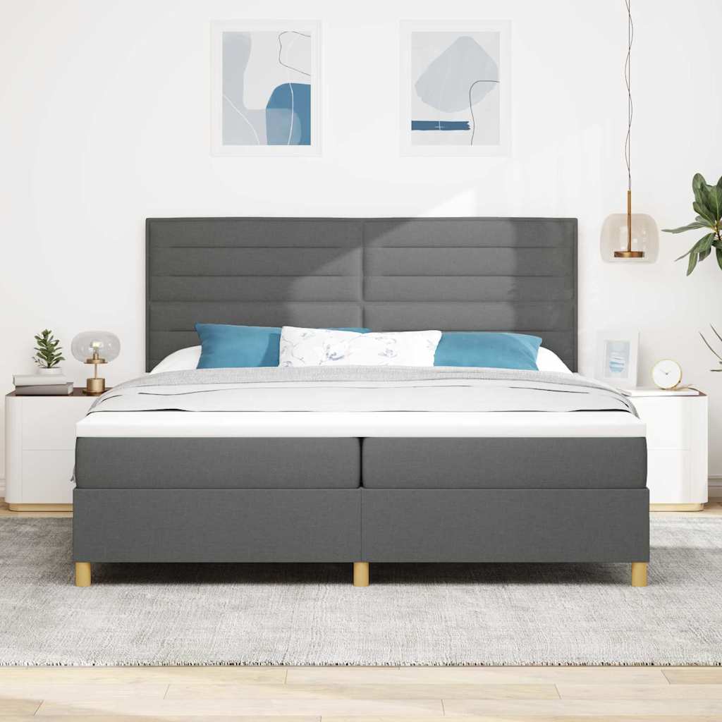 Boxrugós ágy matracmal Sötétszürke 200 x 200 cm szövet