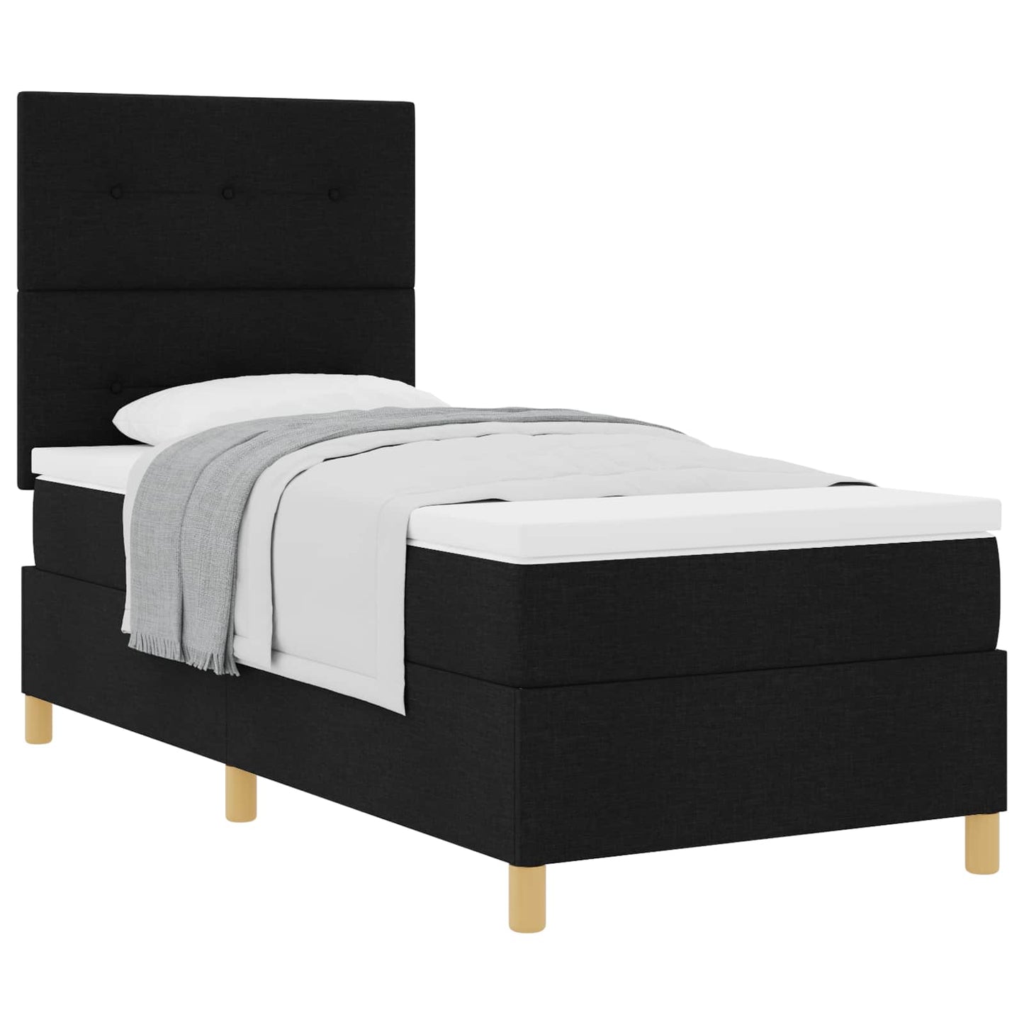 Boxrugós ágy fejtámlával Fekete 80 x 200 cm szövet
