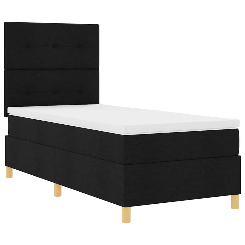 Boxrugós ágy fejtámlával Fekete 80 x 200 cm szövet