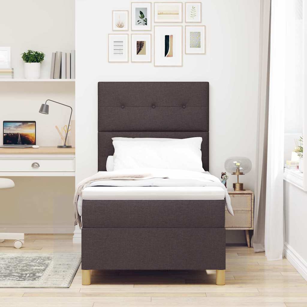Boxrugós ágy fejtámlával Sötét Barna 80 x 200 cm szövet