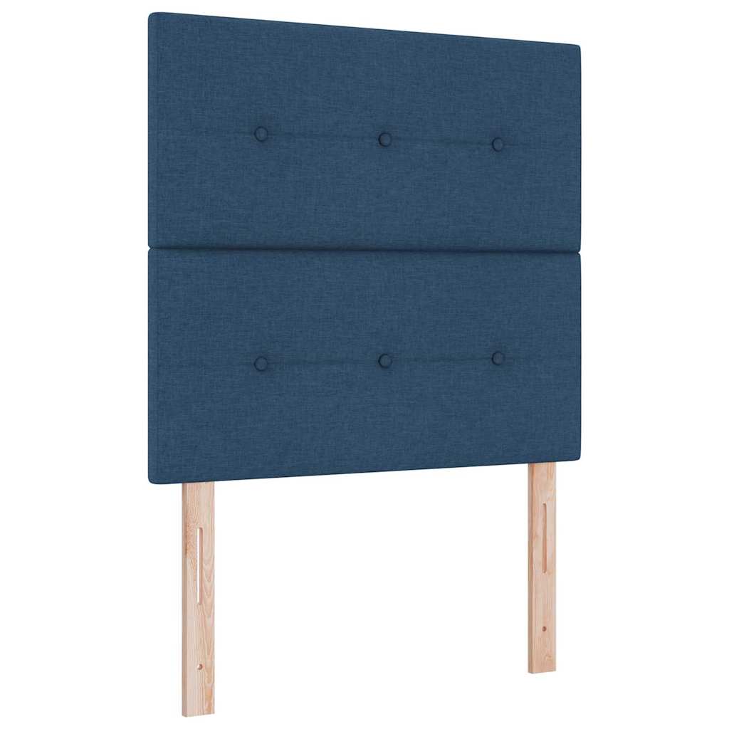 Boxrugós ágy fejtámlával Kék 90 x 190 cm szövet