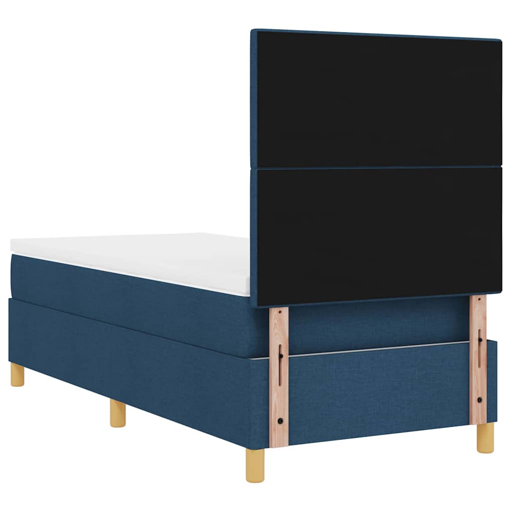 Boxrugós ágy fejtámlával Kék 90 x 190 cm szövet