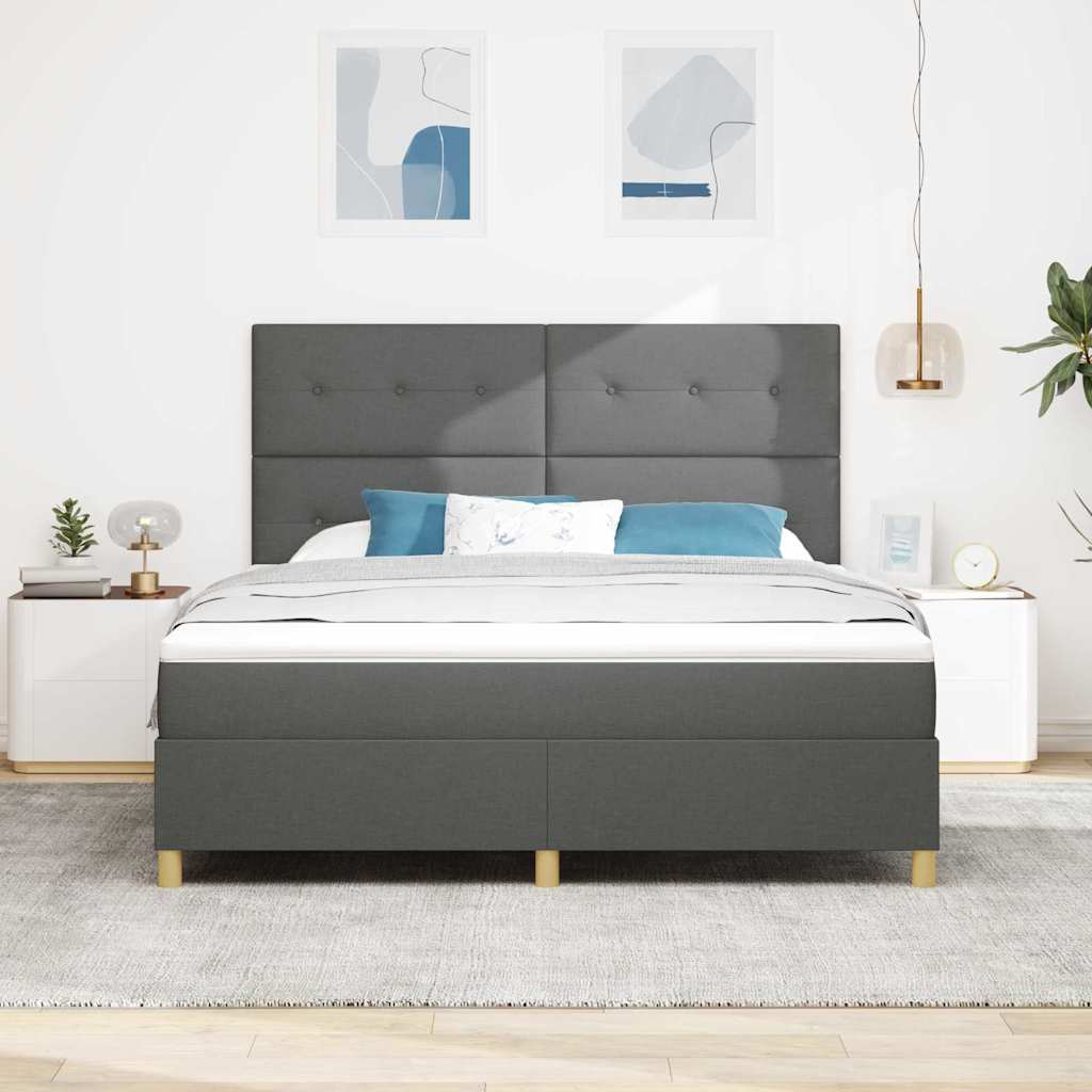 Boxrugós ágy fejtámlával Sötétszürke 180 x 200 cm szövet