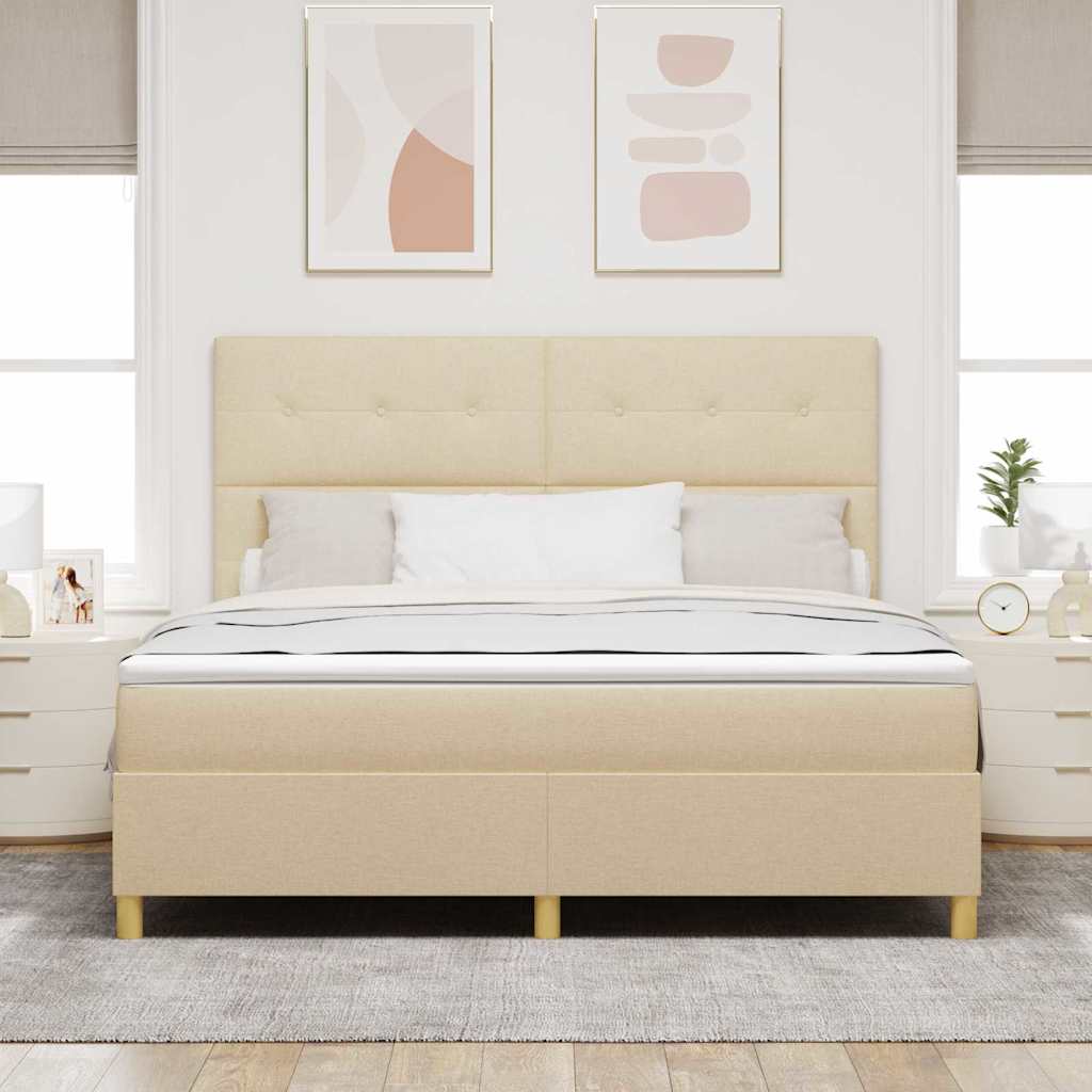 Boxrugós ágy fejtámlával Krém 180 x 200 cm szövet