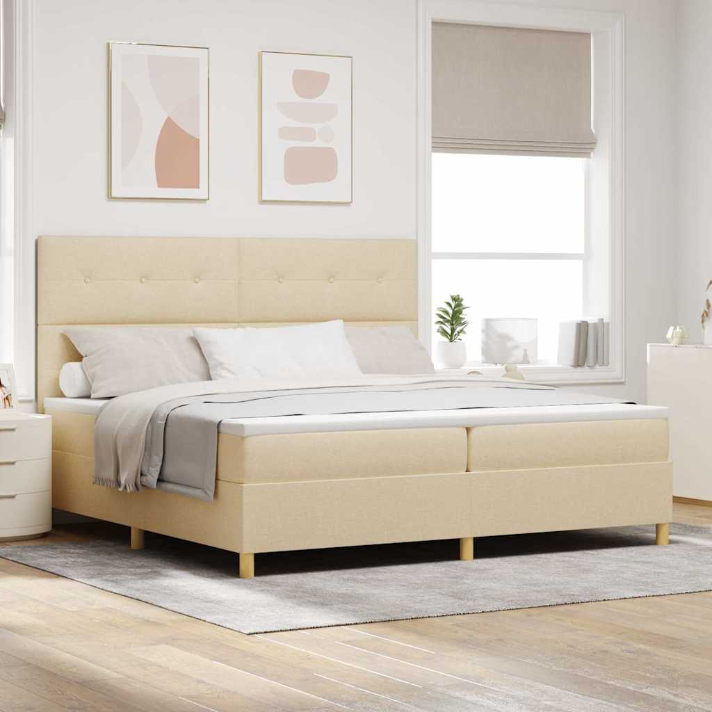 Boxrugós ágy fejtámlával Krém 200 x 200 cm szövet