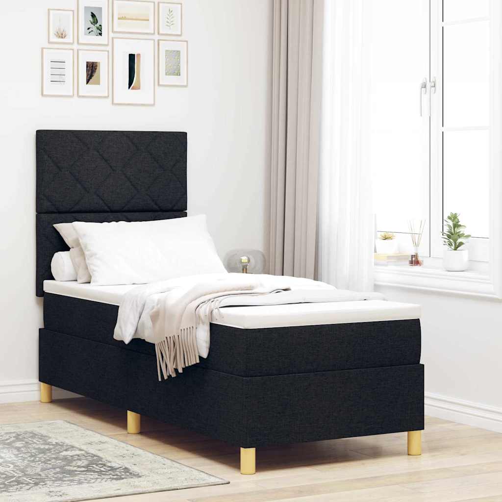 Boxrugós ágy fejtámlával Fekete 80 x 200 cm szövet